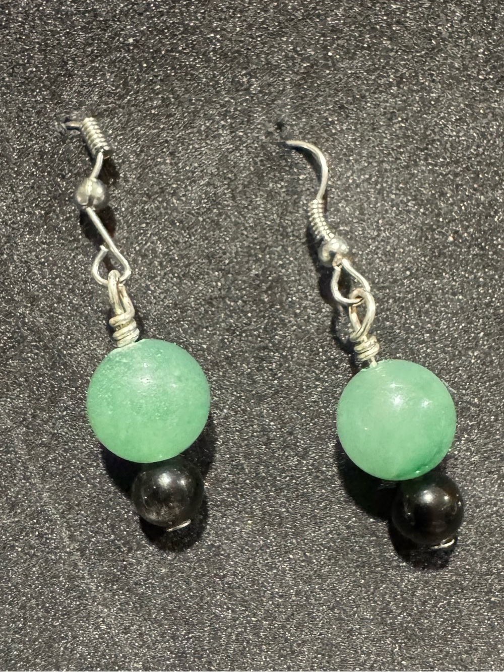 Handmade Green adventurine and black obsidian Bead Drop Earrings - Women Jewelry